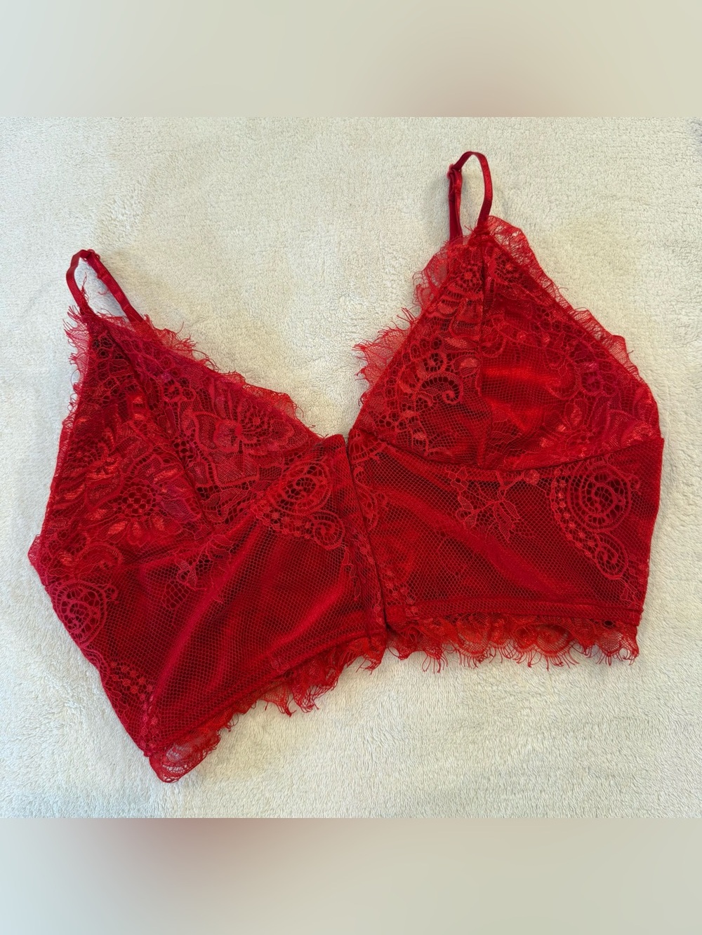 PrettyLittleThing Red Lace Bralette Crop Top